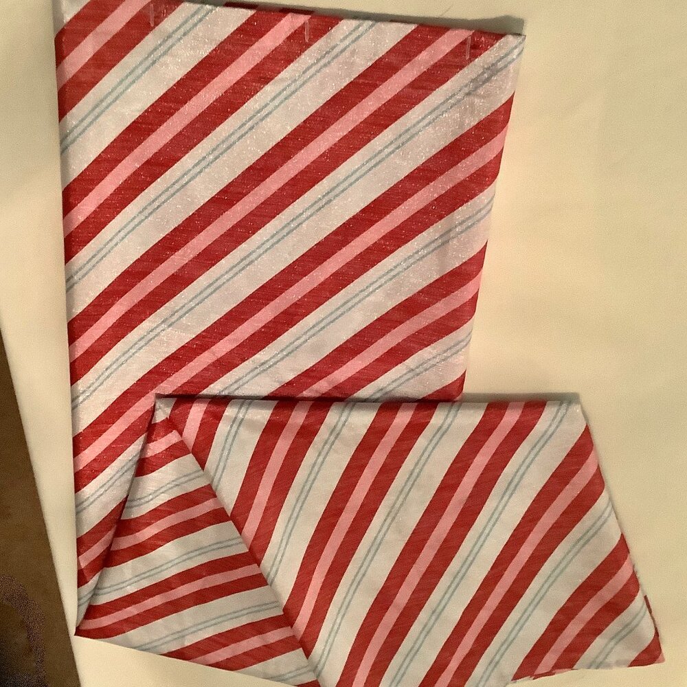 Shower Curtain Red White Green Stripe Slight Glittery Look